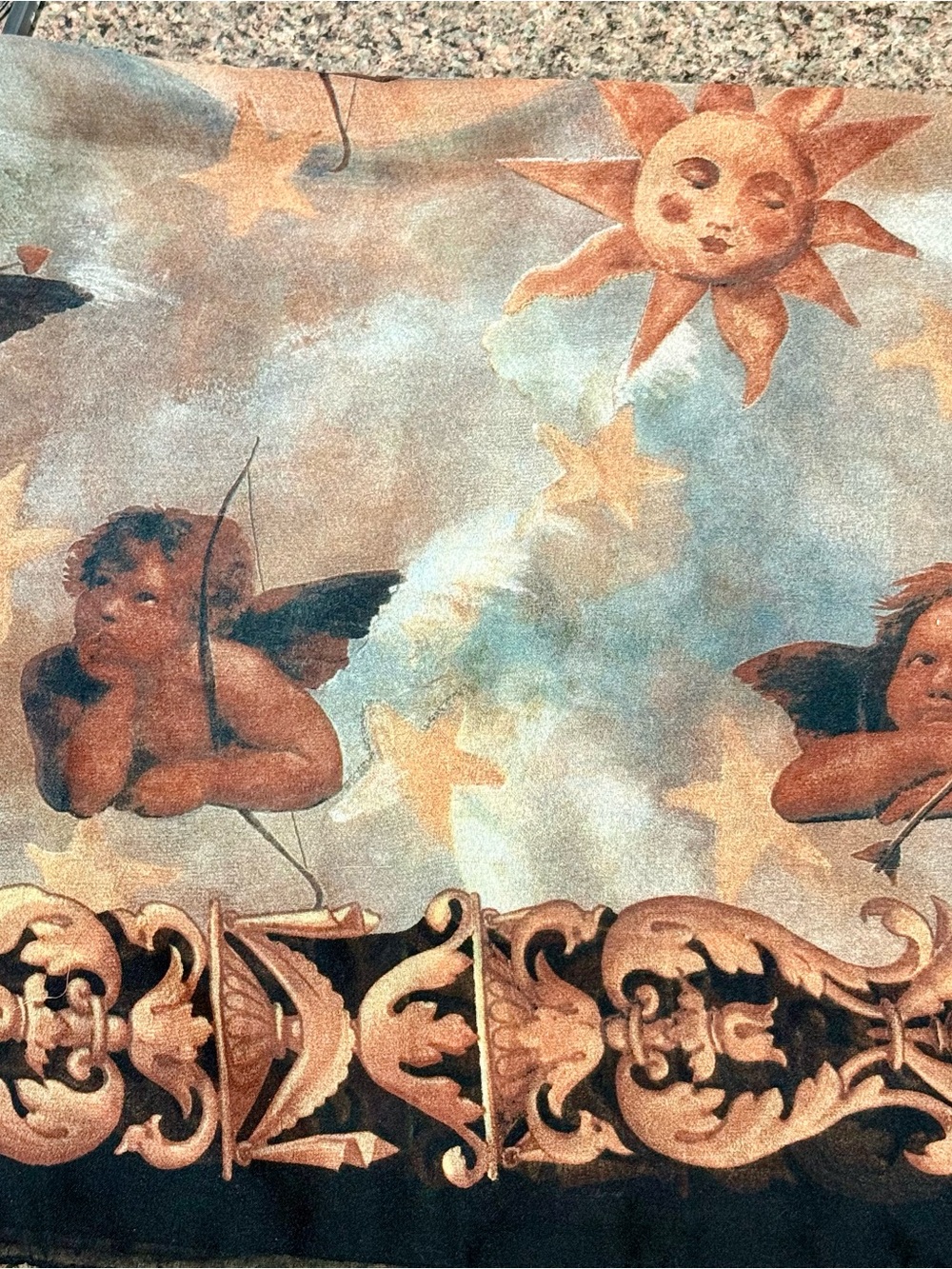 Celestial “Baroque Cupids” Chocolate/Gold Accessory Street Vintage Scarf Italy